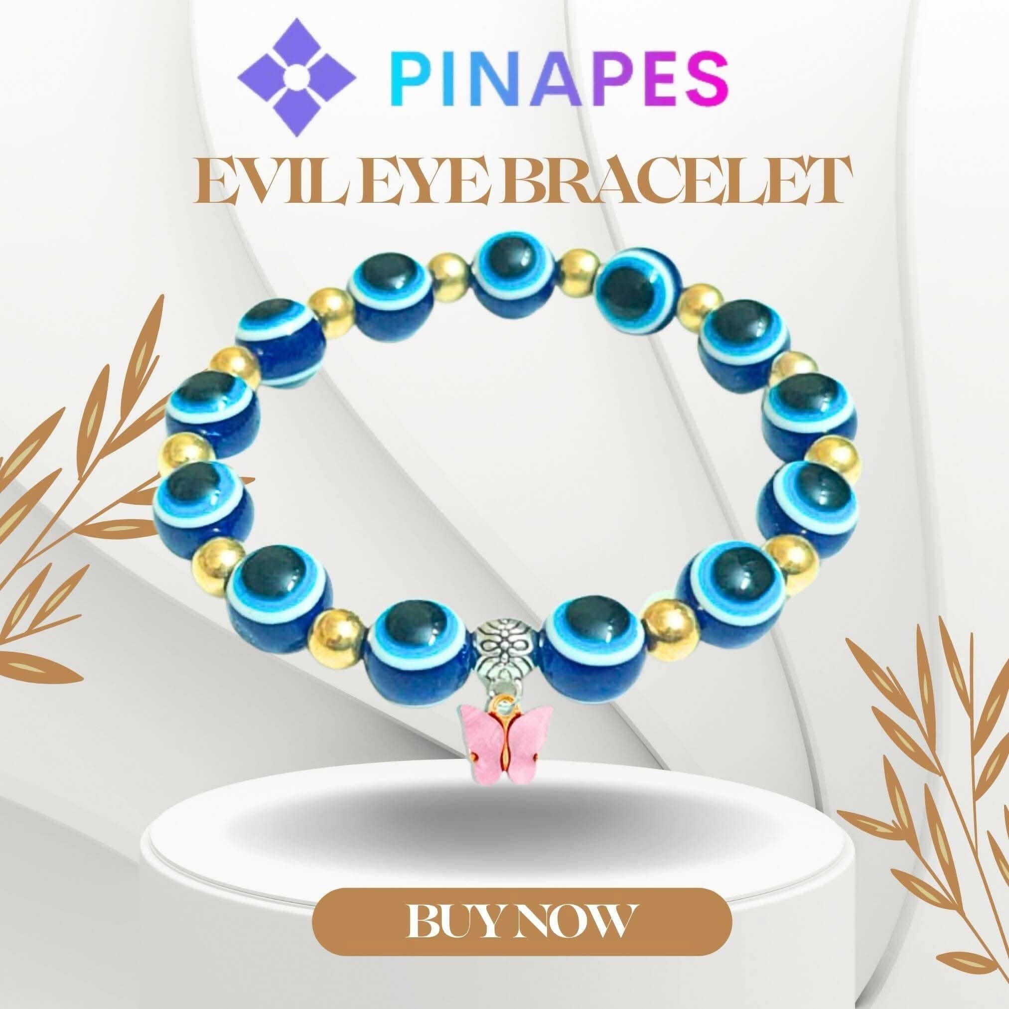 Pinapes Blue Evil Eye Bracelet with Butterfly Charm – Women’s Stylish Protection Jewelry.