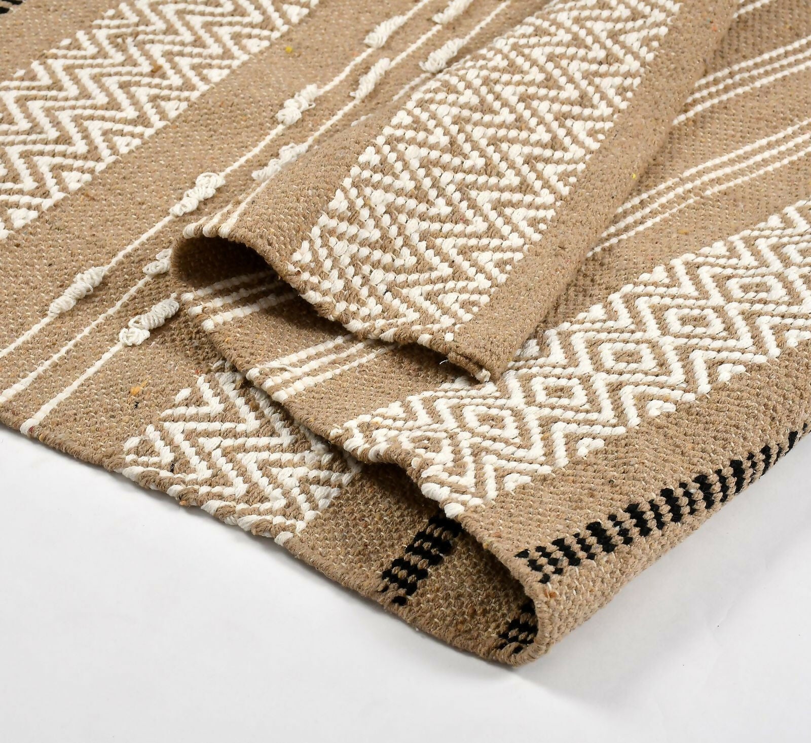 AaHo Anti-Slip Cotton Bedside Runner Striped Rug for Bedroom & Living Room (light brown)