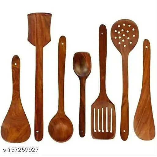 wooden cooking kitchen tools handmade and silicon spatula brush (Combo of 9 pcs)