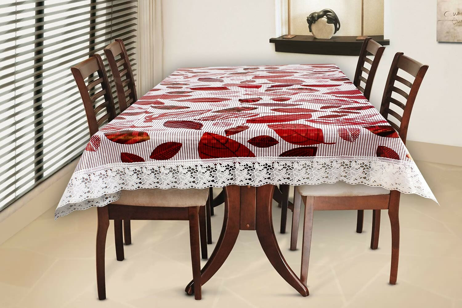 Mopak Decor Table Cover 3D Medium Size 2 to 4 Seater (40*60,Red) Classic Table Cover Printed Table Cover with Lace Centre Table Cover Rectangular Table Cover Dining table cover