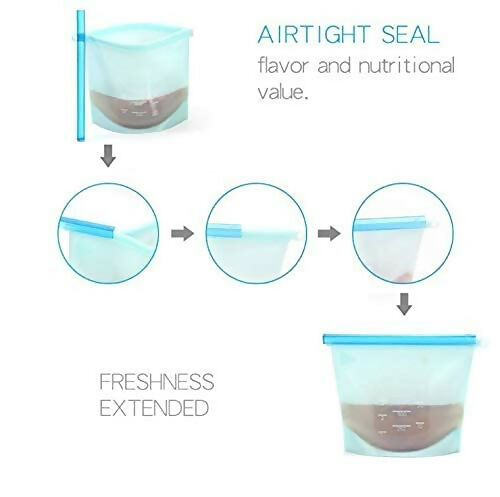 1000ml Silicone Food Storage Bags Airtight & Leakproof Reusable Containers (Pack of 3)
