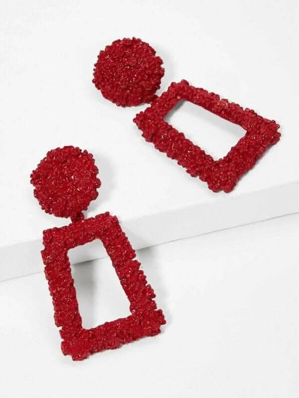Pinapes Rectangle Metallic Earrings Geometric Design for Women & Teens (Chic Red)