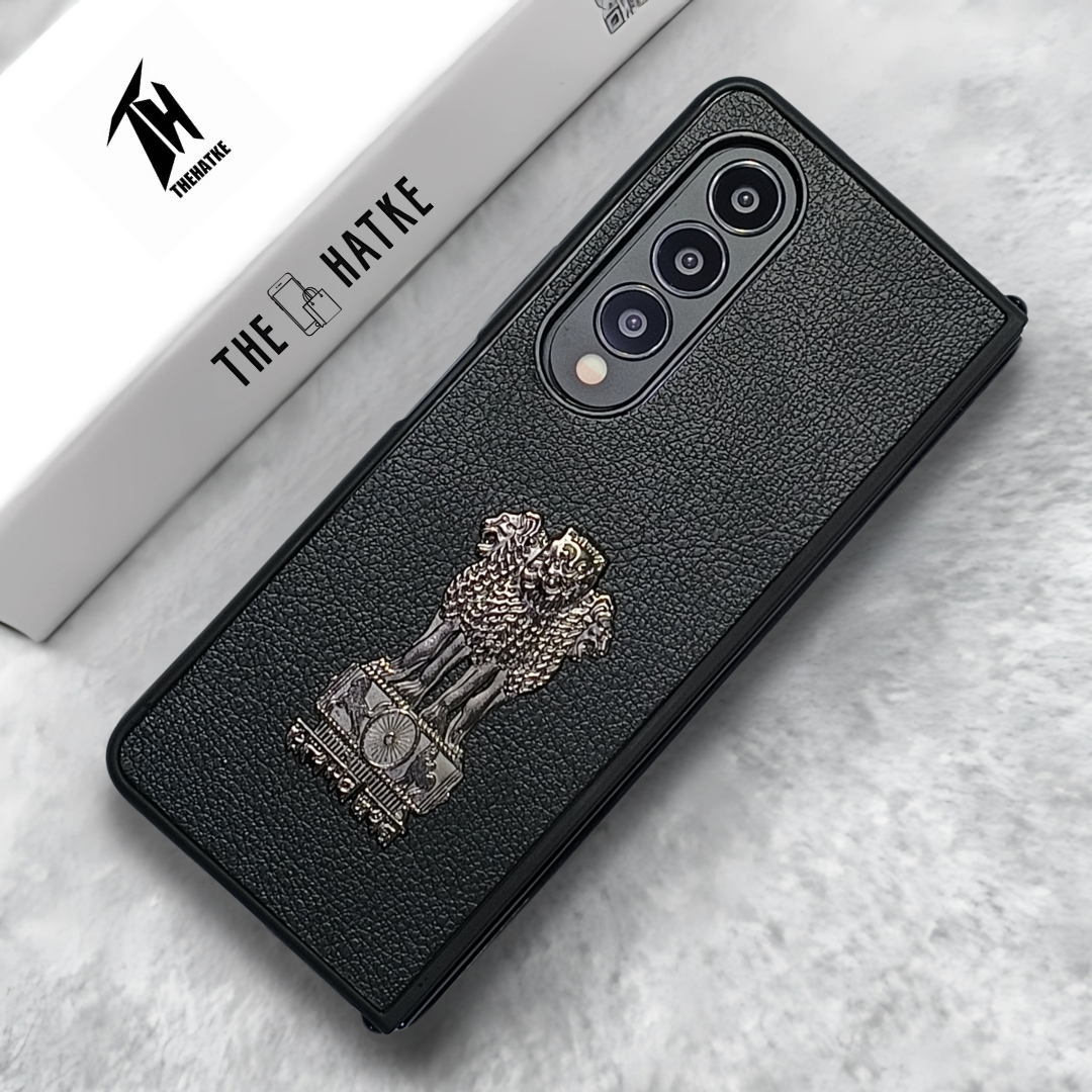 Black Satyameva Jayate embossed Leather Case for Samsung Galaxy Z Fold 3