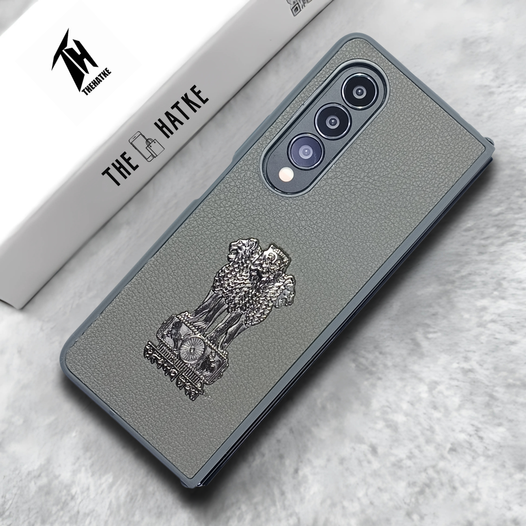 Grey Satyameva Jayate embossed Leather Case for Samsung Galaxy Z Fold 3