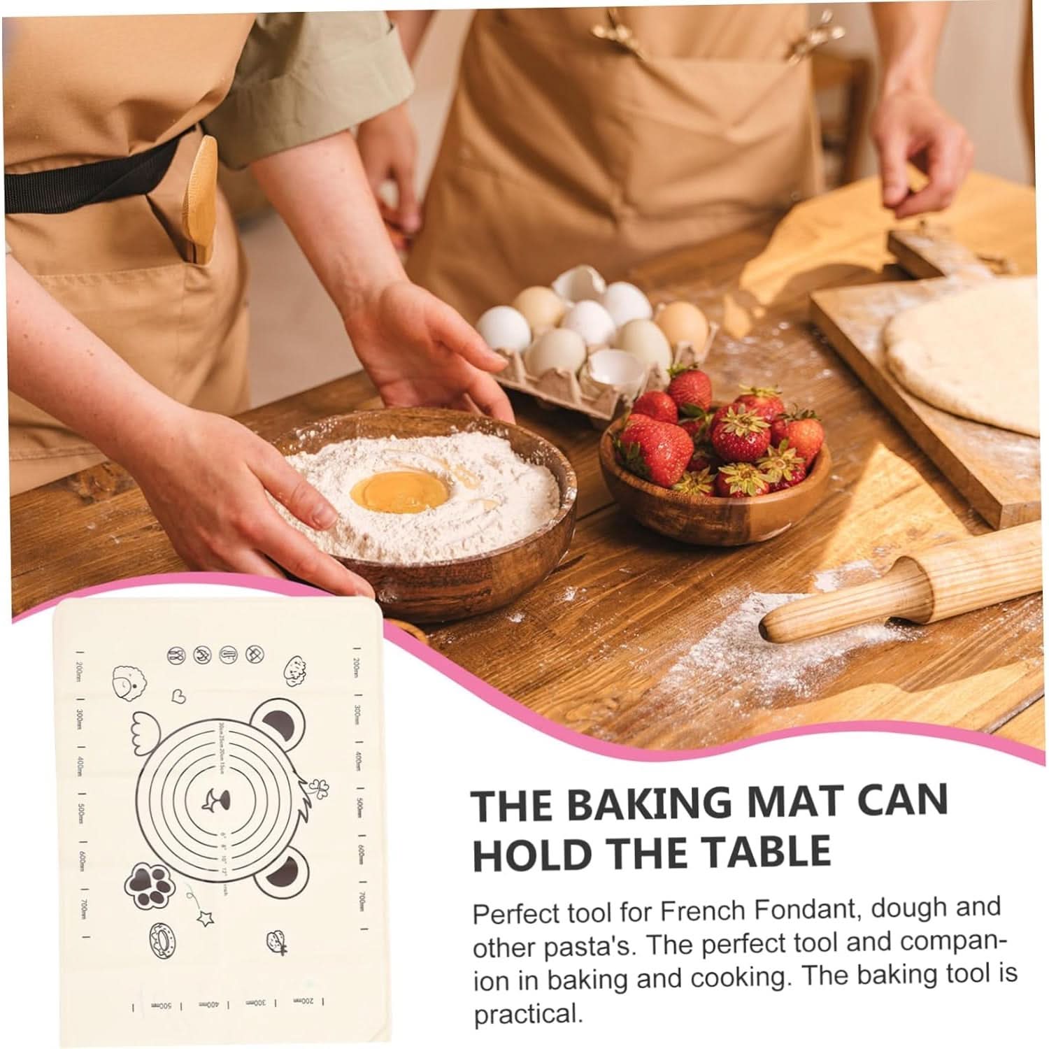 3-in-1 Silicone Baking Mat Set with Wooden Belan & Cake Scraper – 70x50 cm (3 Pcs)