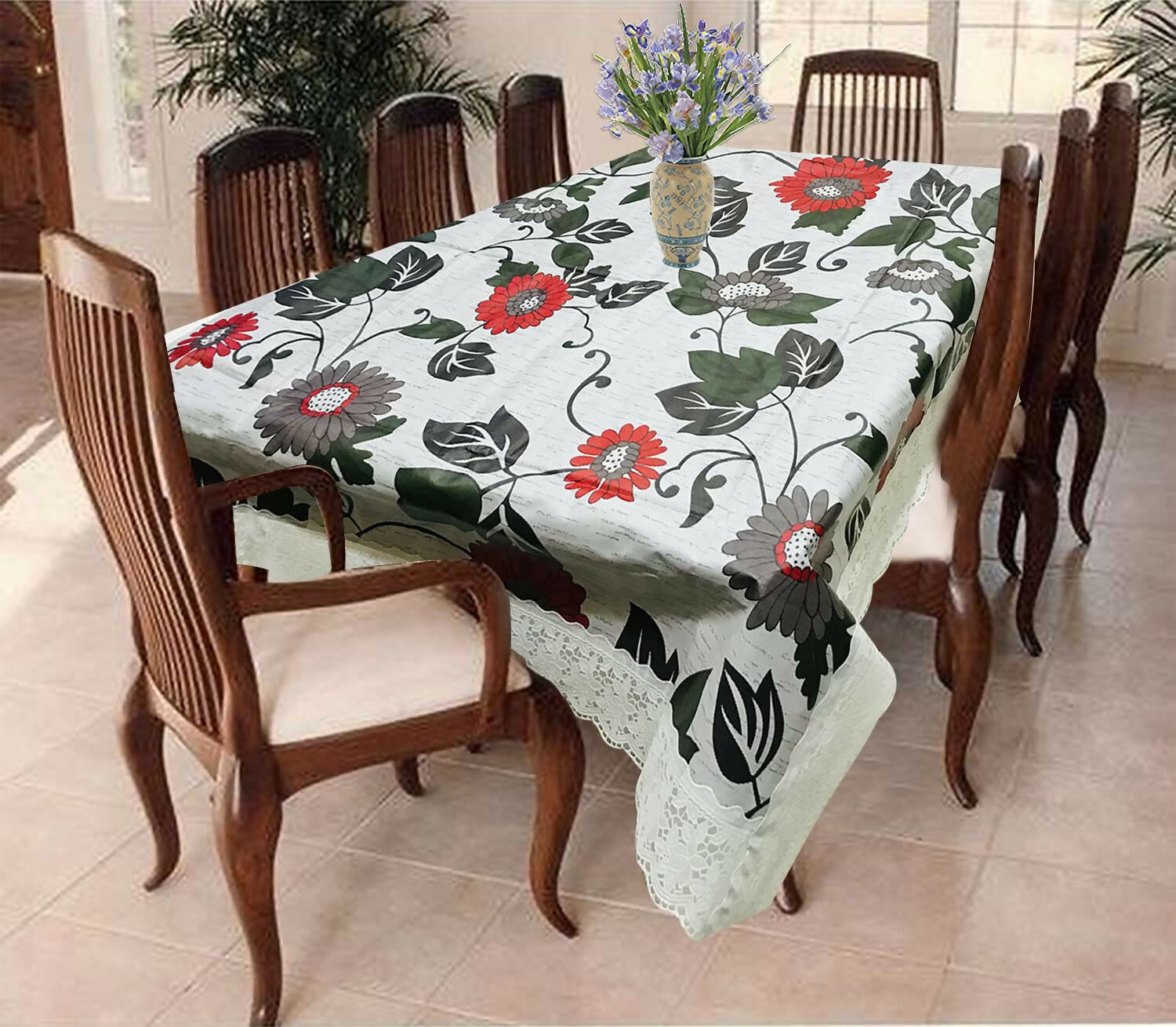 Mopak Decor 3D Printed Table Cover with Lace – Medium (40x60) for 4-Seater & Large (60x90) for 6-Seater – Rectangular Dining and Centre Table Cloth