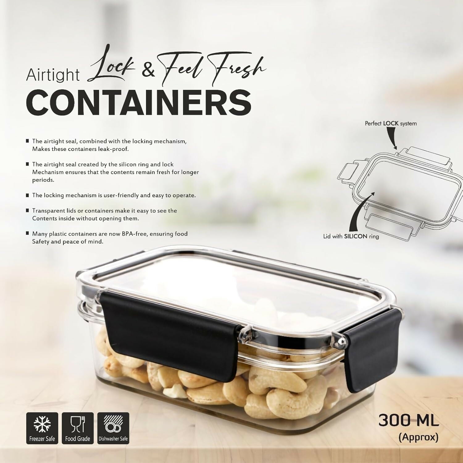 300ml Acrylic Kitchen Airtight Containers (Pack of 2)