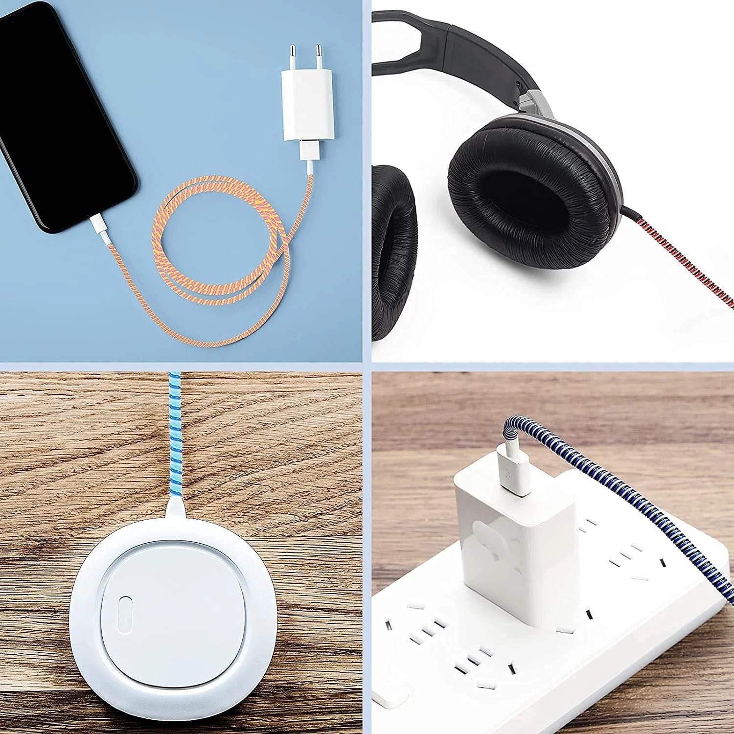 Bachat Club spiral cable protector sleeve in multiple colors protecting charging cables and headphone cords