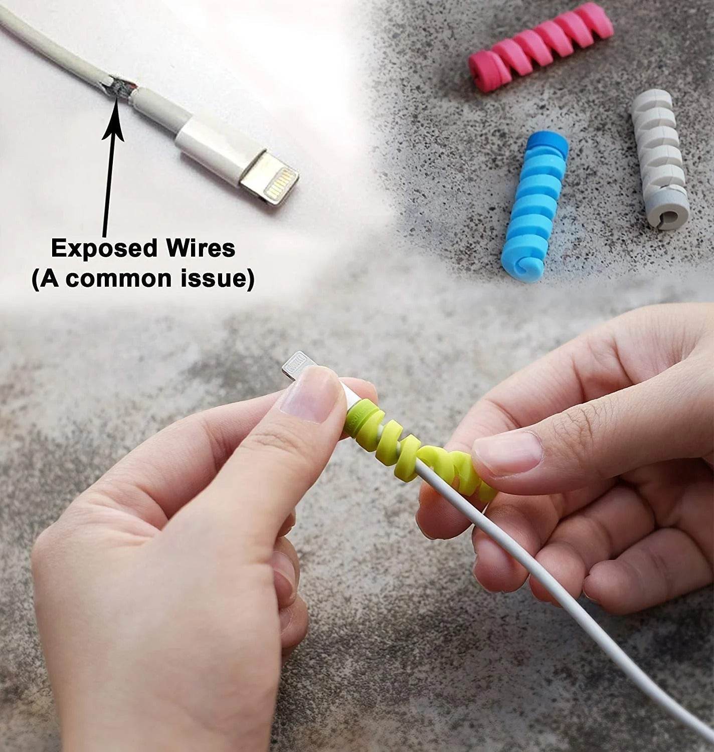 Bachat Club spiral cable protectors in multiple colors preventing exposed wires on charging cables