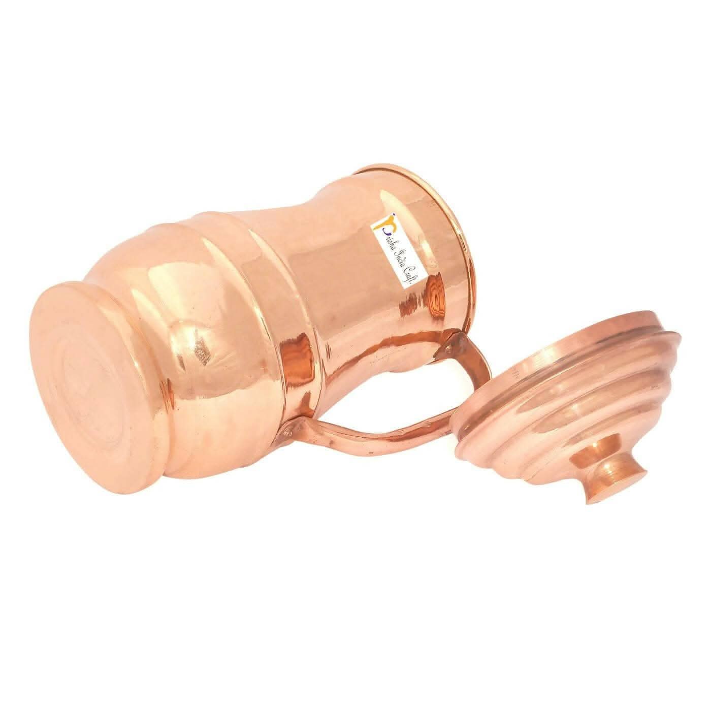 Prisha India Craft  Handmade Copper Jug Pitcher, Serveware & Tableware, Good Health Benefits, Maharaja Jug with Lid,1300 ML