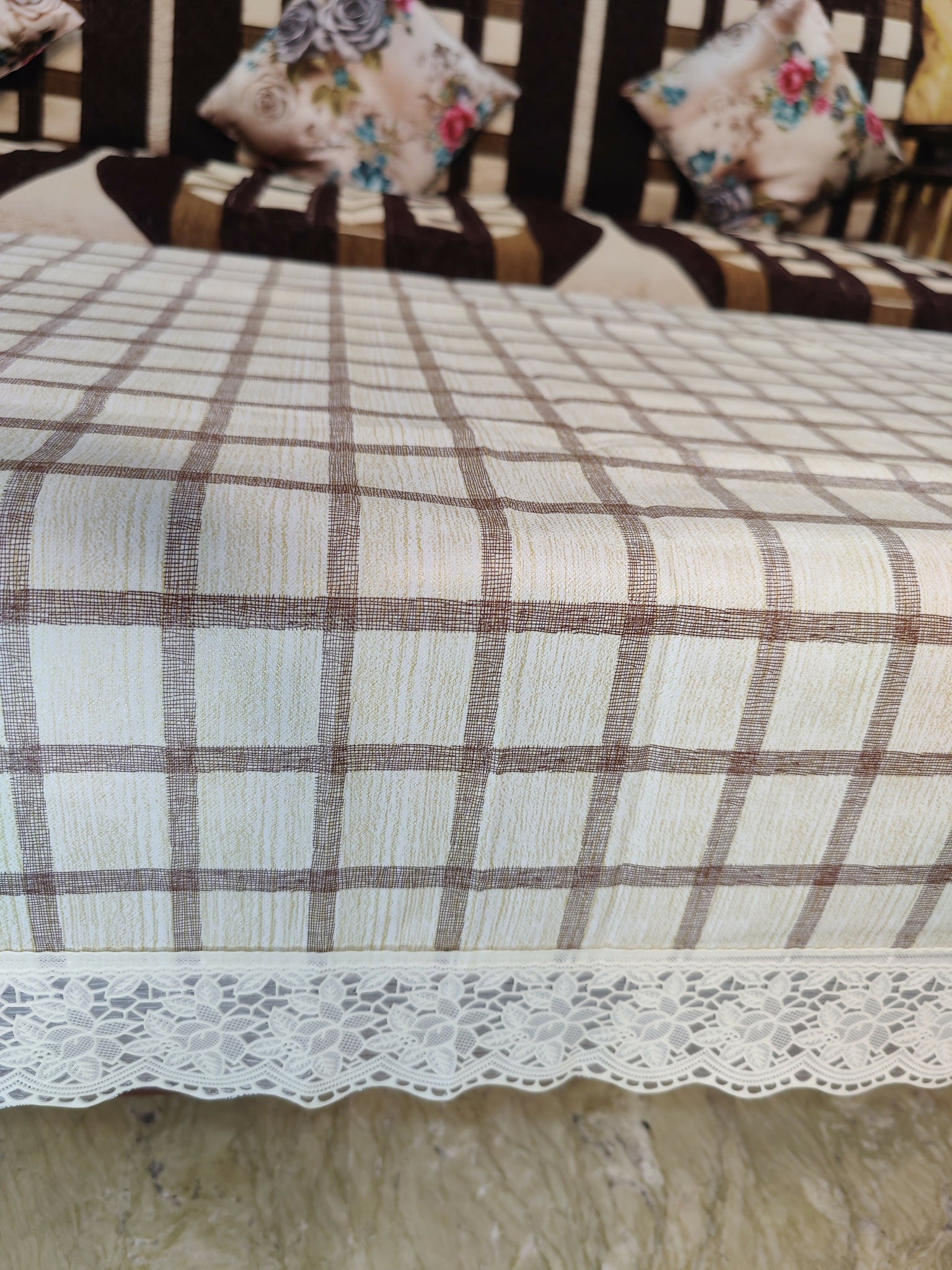 Mopak Decor 3D Printed Table Cover with Lace for 2 to 4 Seater (40x60 inches)