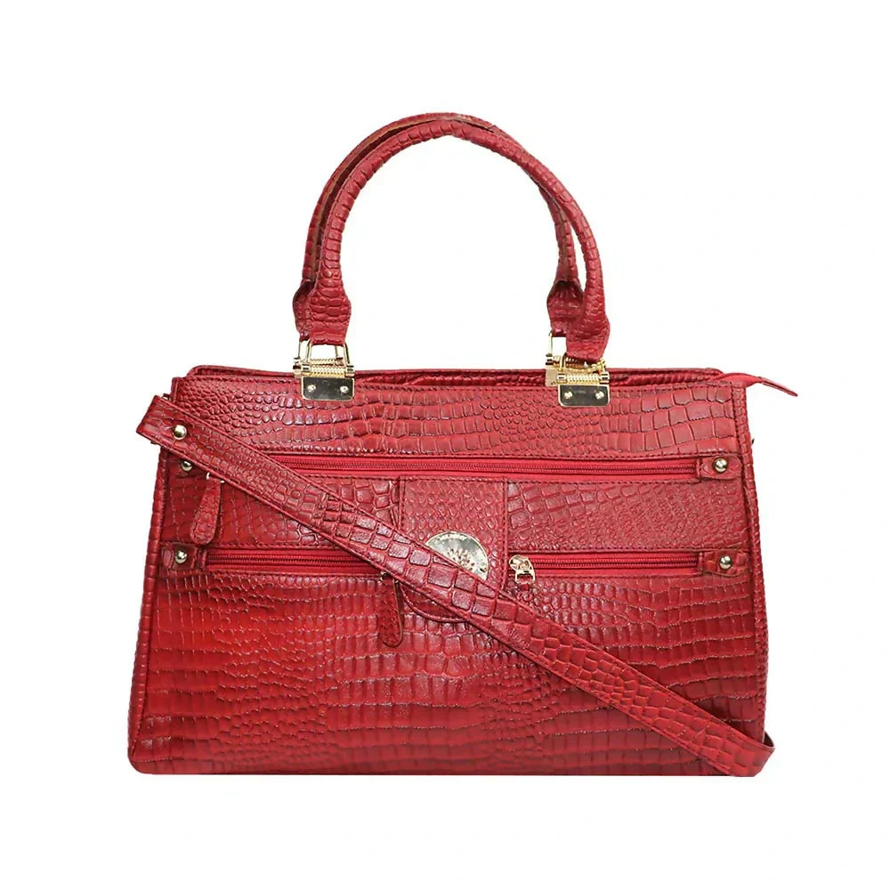 Luxury Croc-Embossed Handbag with Gold Accents – Stylish & Spacious