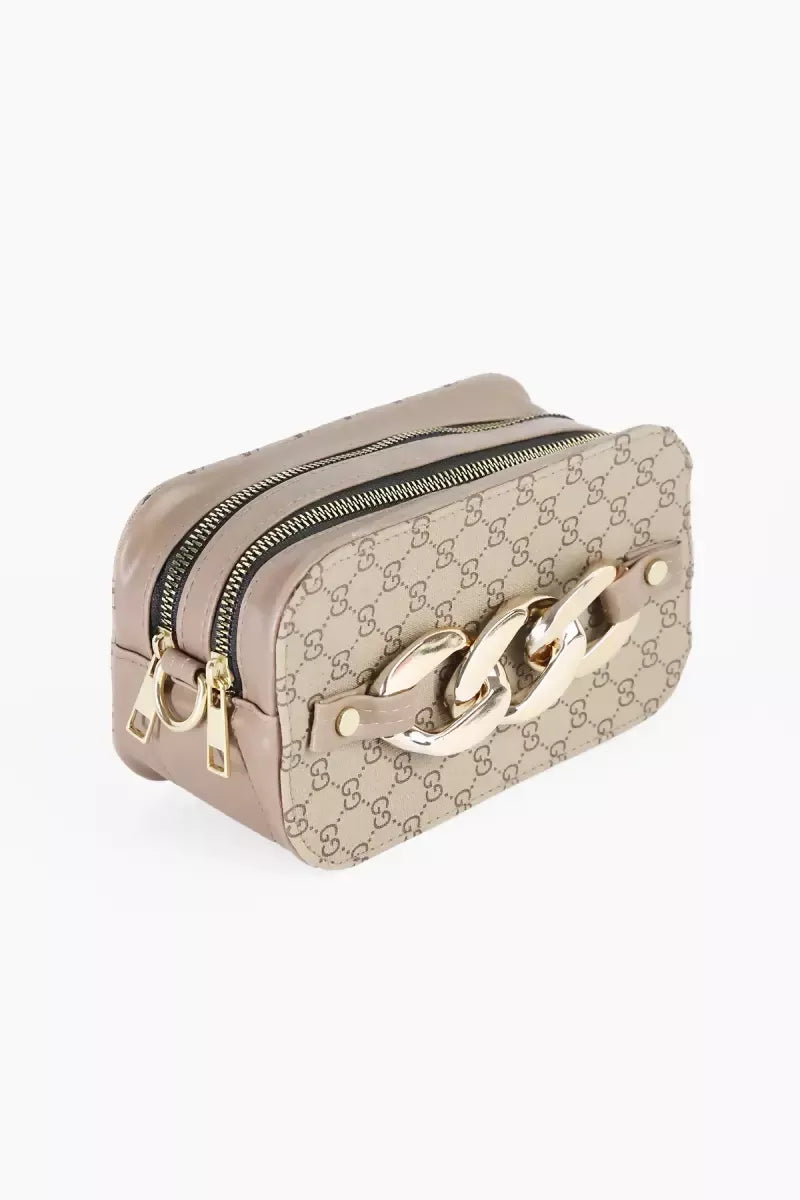 Printed Casual Sling Bag for Women - Khaki