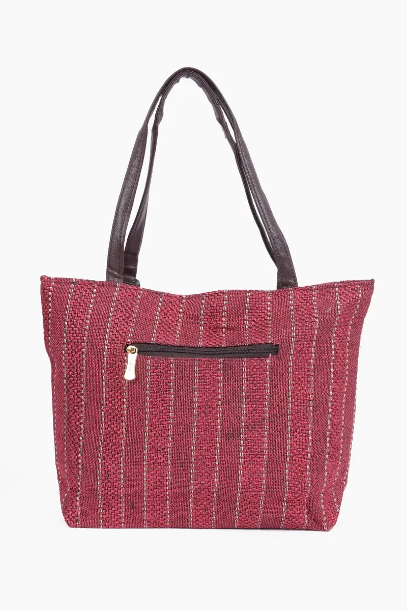 Women's Jute Hand Bag with Small Purse - Maroon