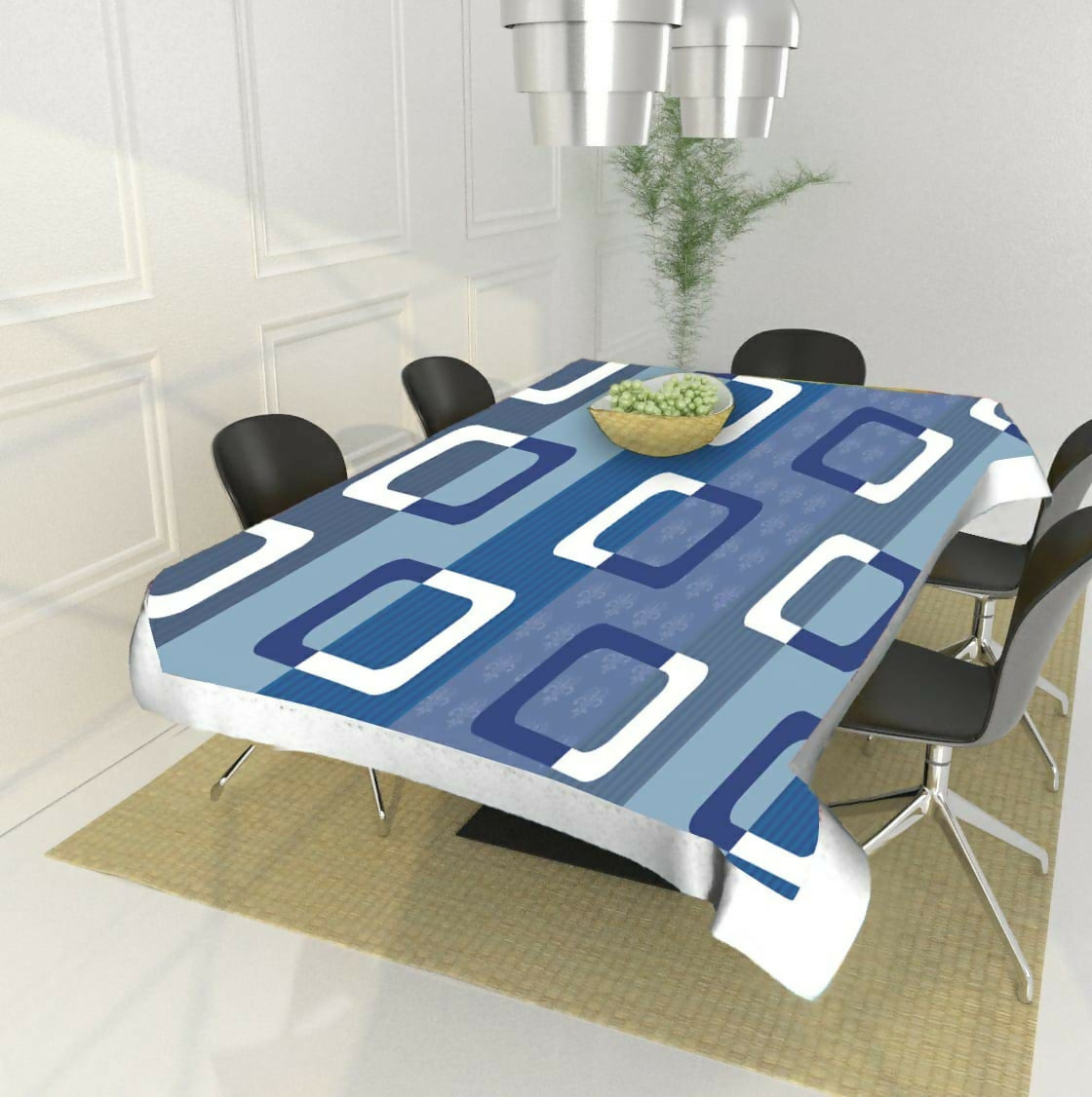 Rectangular 3D Table Covers In White & Blue| Printed with Lace |(Medium (40x60) Inches & Large (60x90) Inches)