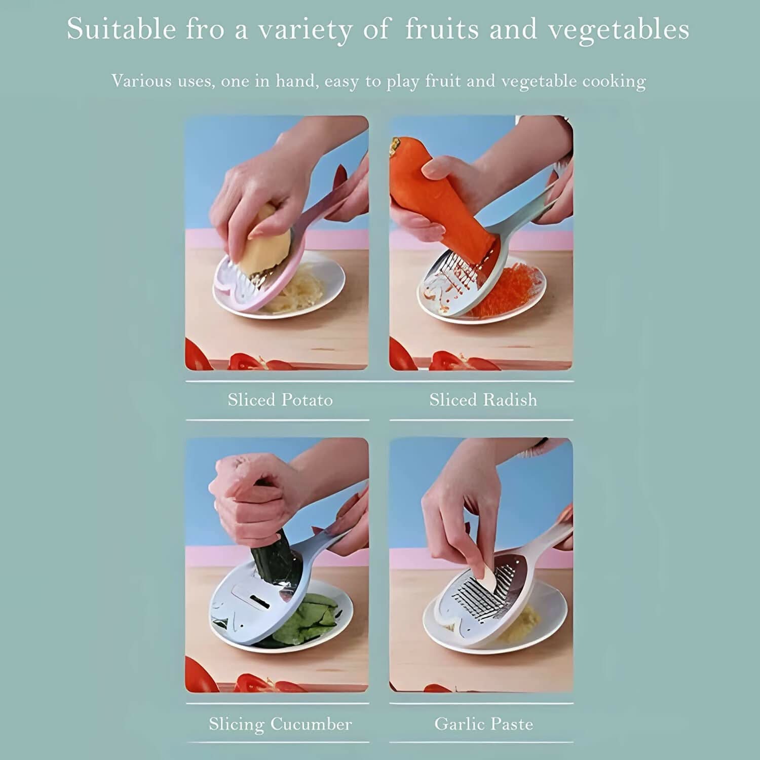 Heart-Shaped 4-in-1 Stainless Steel Grater Slicer (Multicolor, Pack of 4)