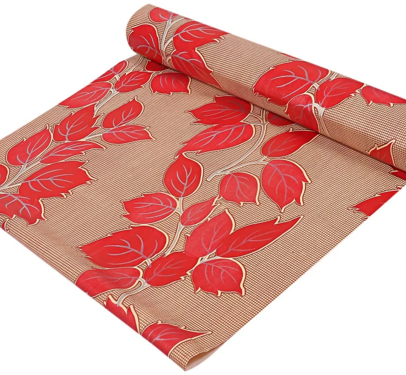 Mopak Decor ShelfLiner used for Wardrobe kitchen cabinet Drawer Slab Roll (Brown Red Leaf)