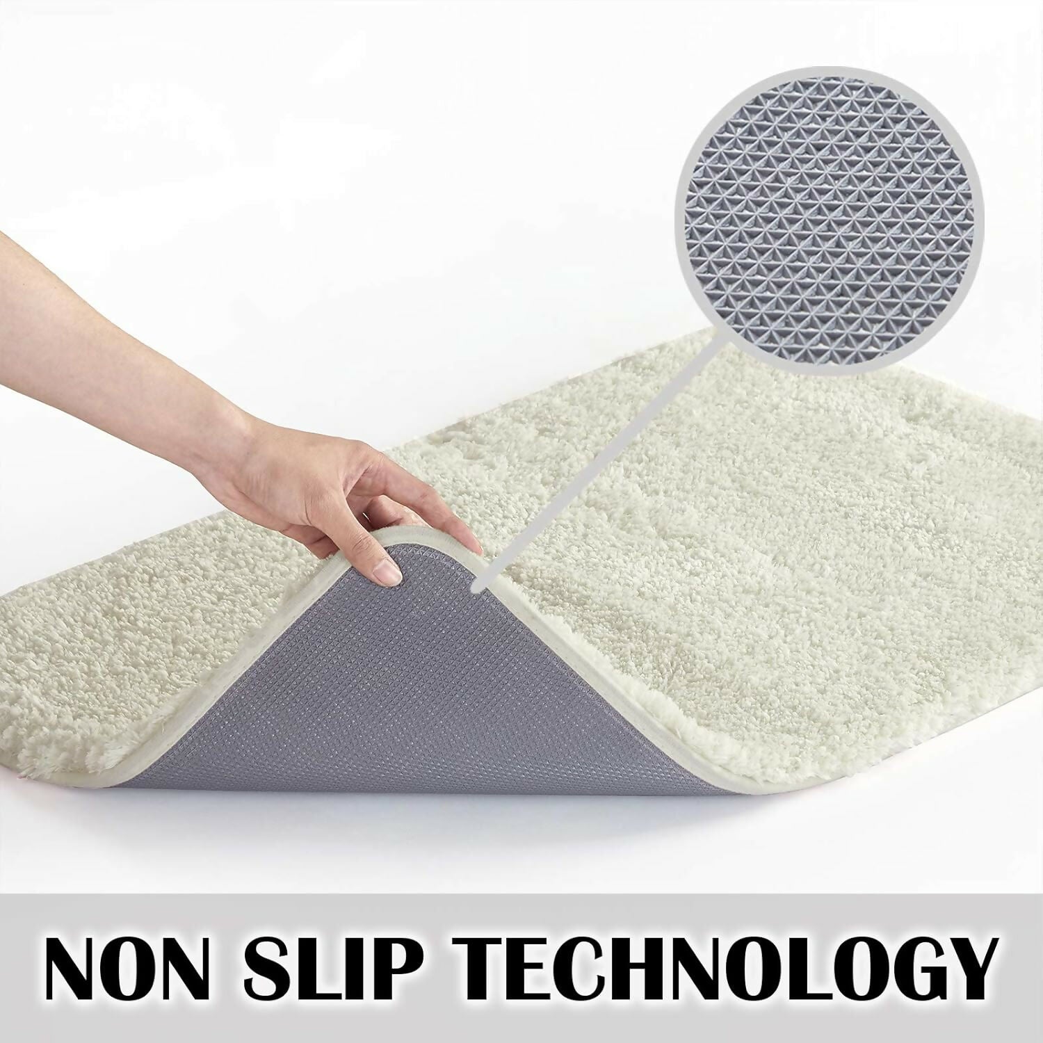 Bathroom Rug Machine Washable, Non-Slip Shaggy Mat (Ivory)