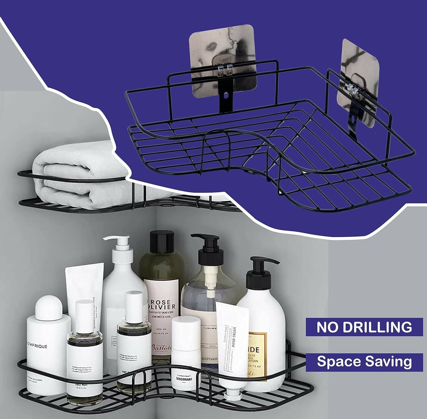 Heavy-Duty Self-Adhesive Metal Corner Bathroom Storage Rack (1 Piece)