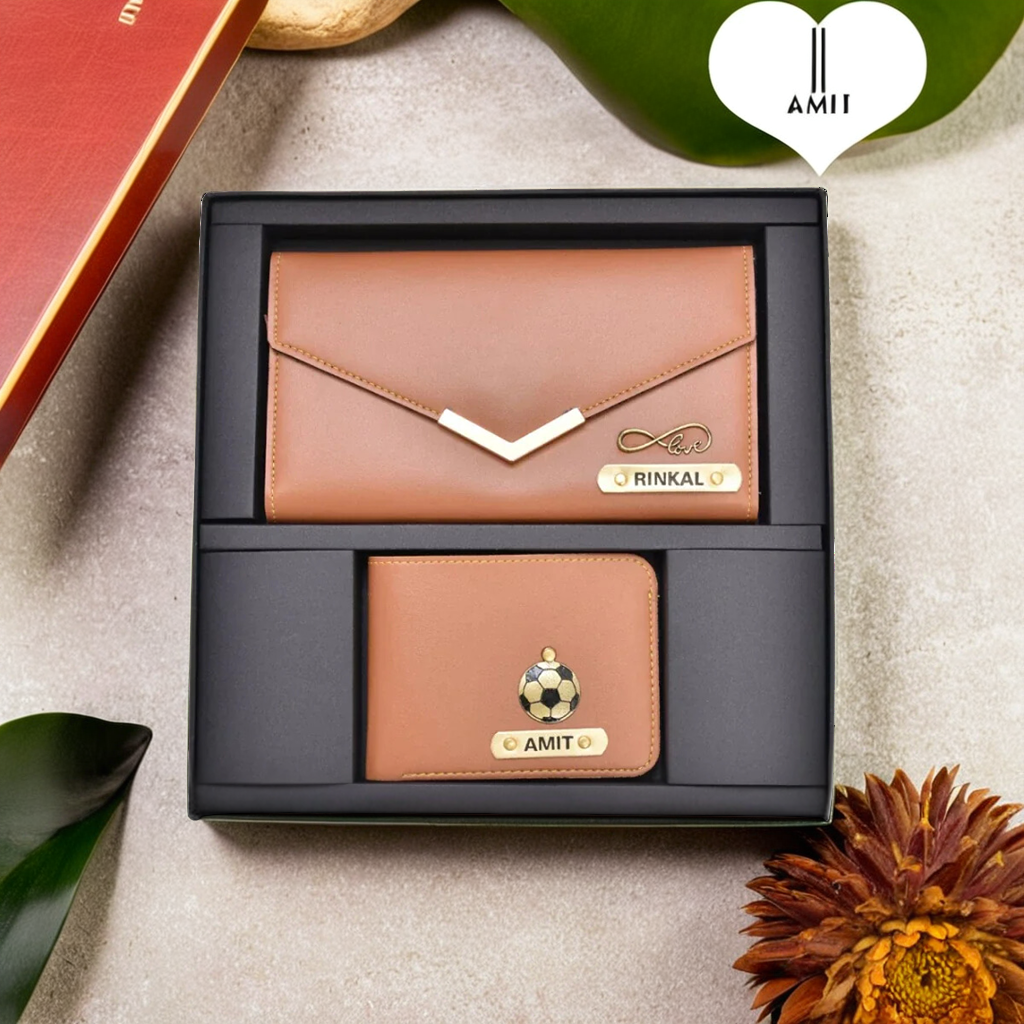 Elegant Couple Wallets: Ladies Clutch + Men's Wallet