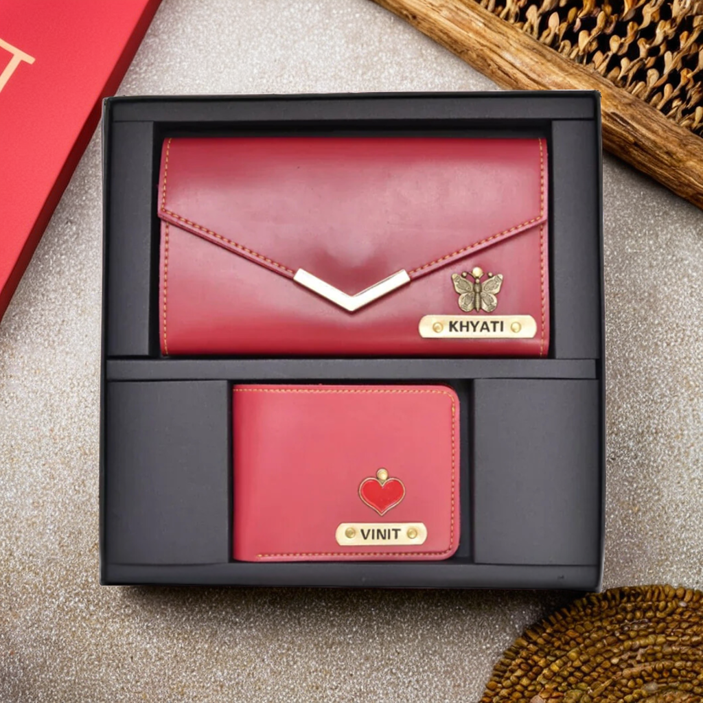 Elegant Couple Wallets: Ladies Clutch + Men's Wallet