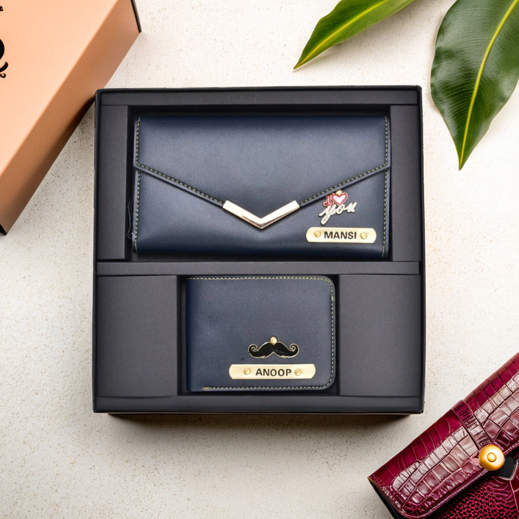 Elegant Couple Wallets: Ladies Clutch + Men's Wallet