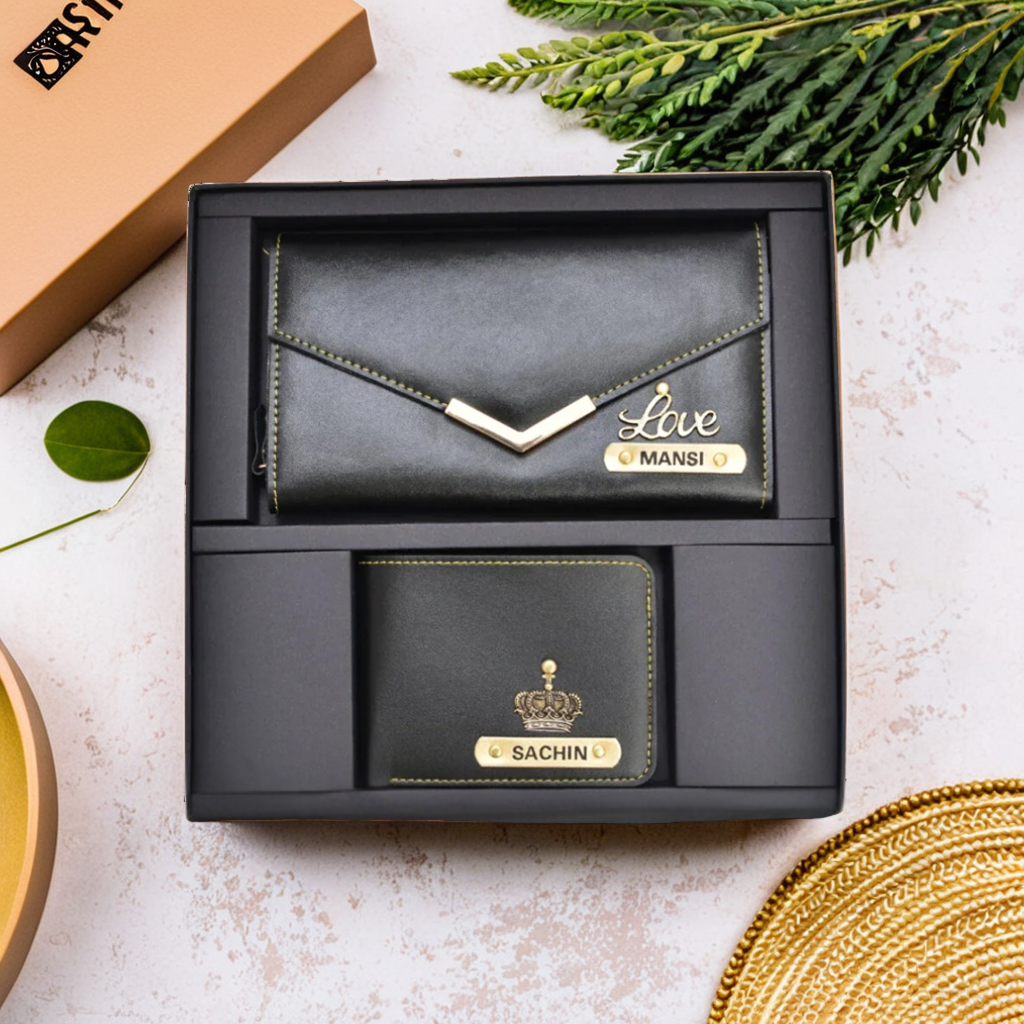 Elegant Couple Wallets: Ladies Clutch + Men's Wallet