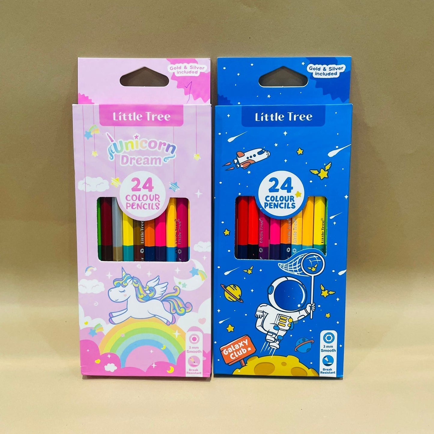 Double Sided Color Pencil Set - Space & Unicorn