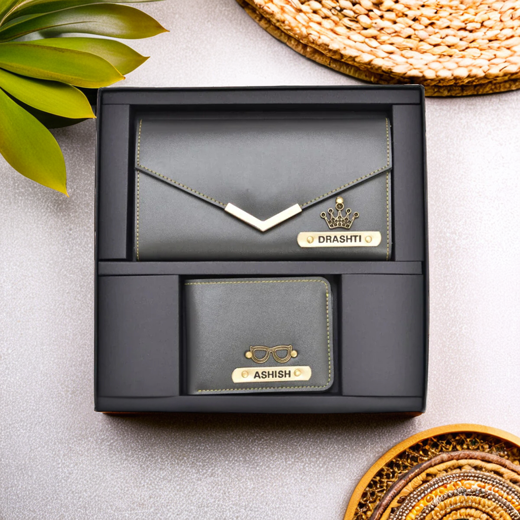 Elegant Couple Wallets: Ladies Clutch + Men's Wallet
