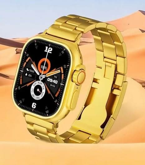 49mm Golden Smartwatch for Men – Bluetooth Calling & Wireless Charging