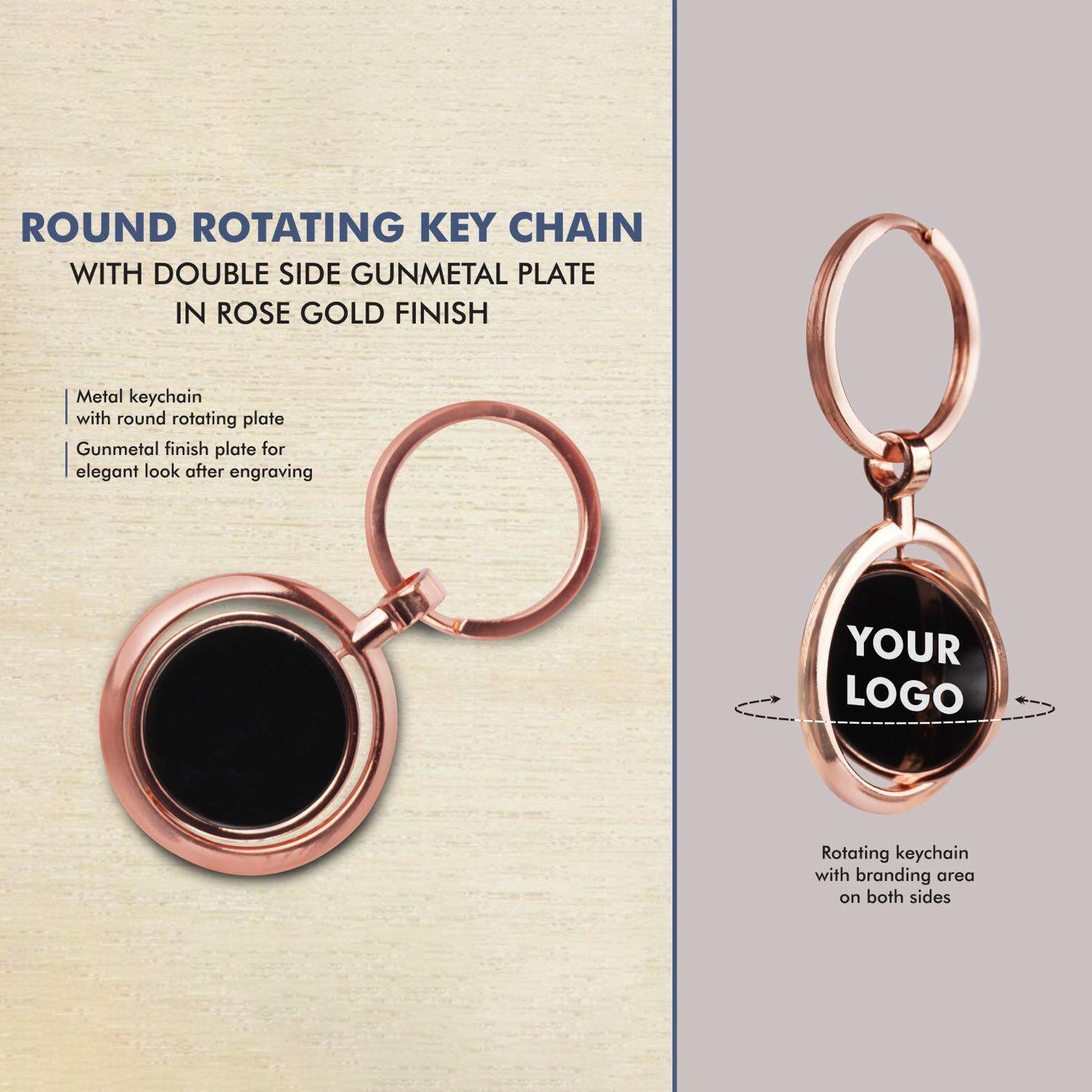 Elegant Dual-Tone Spinning Metal Keychain – Gold & Rose Gold