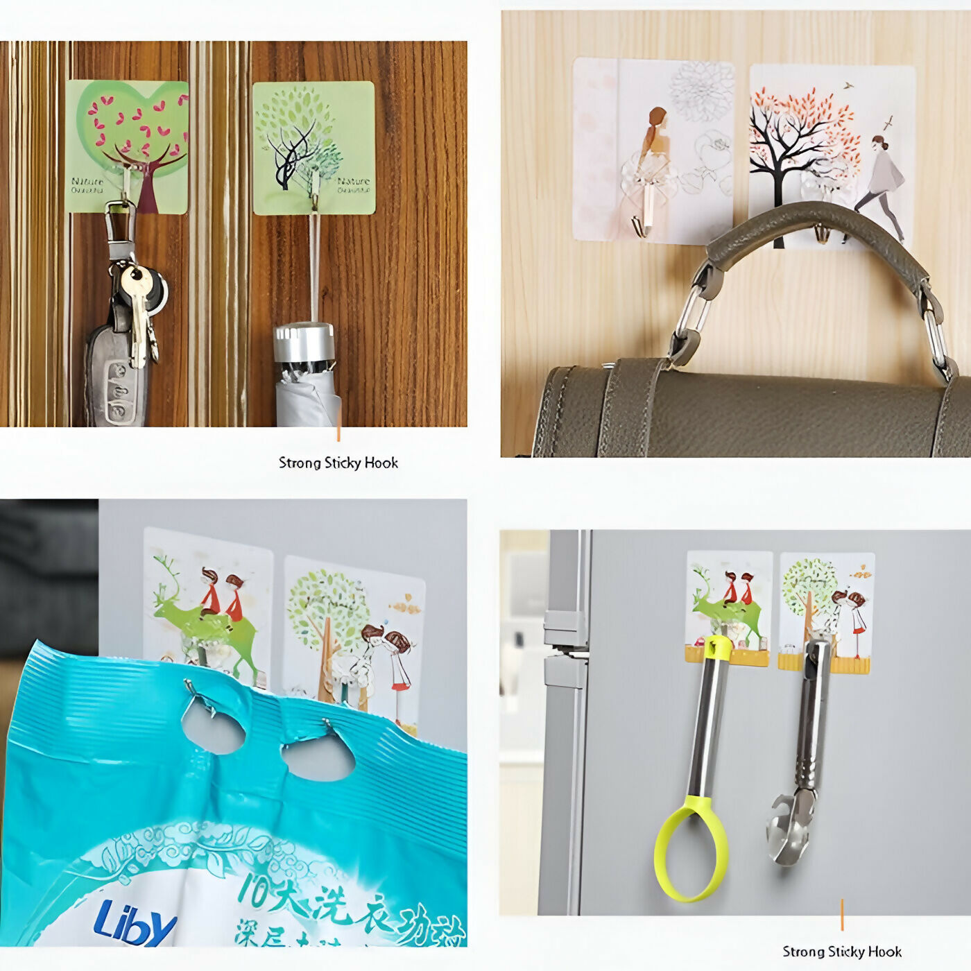 Self-Adhesive Waterproof Wall Hooks – Square Printed Design (Pack of 10, Assorted Colors)