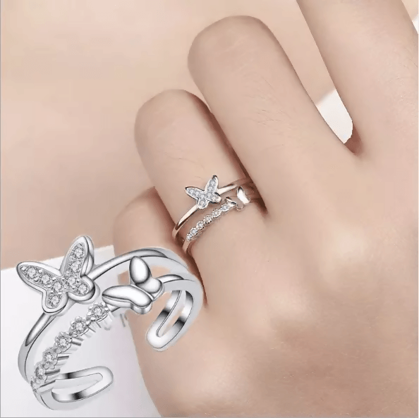 Pinapes Butterfly Love Rings Set Unique Dual Rings Gift
