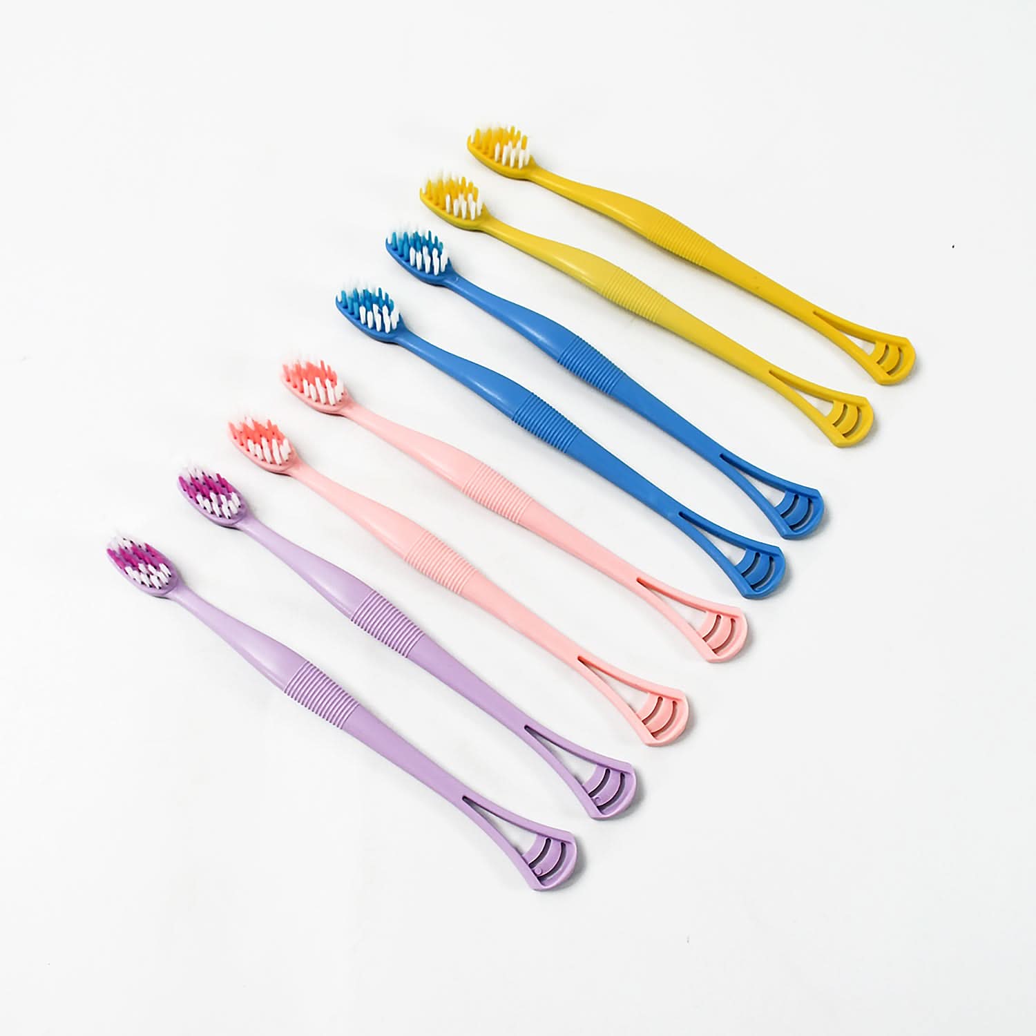 2-in-1 Soft Toothbrush with Tongue Scraper – Long Handle Oral Care Set (8 Pcs)