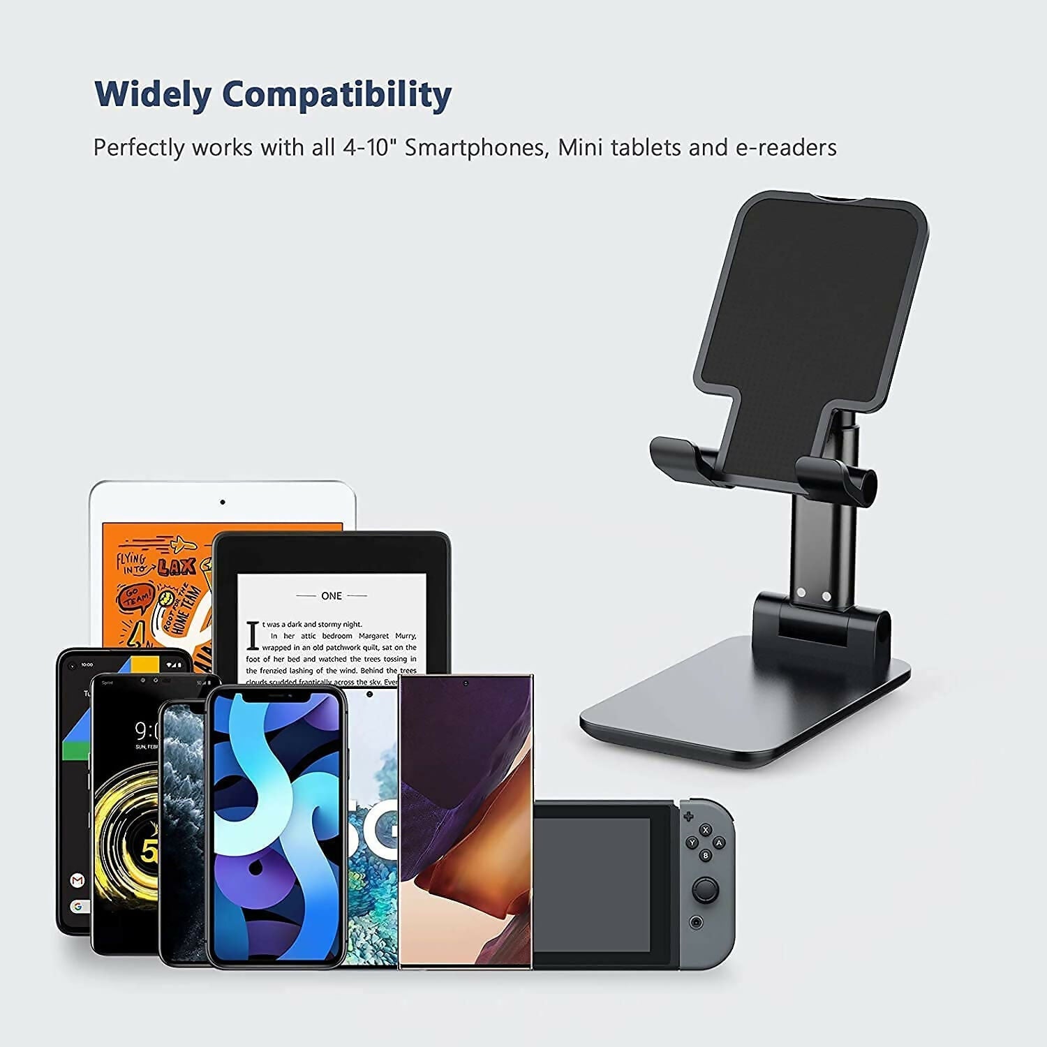 Adjustable Foldable Cell Phone & Tablet Stand Height & Angle Adjustable, Case-Friendly Dock for Phone, iPad, Kindle