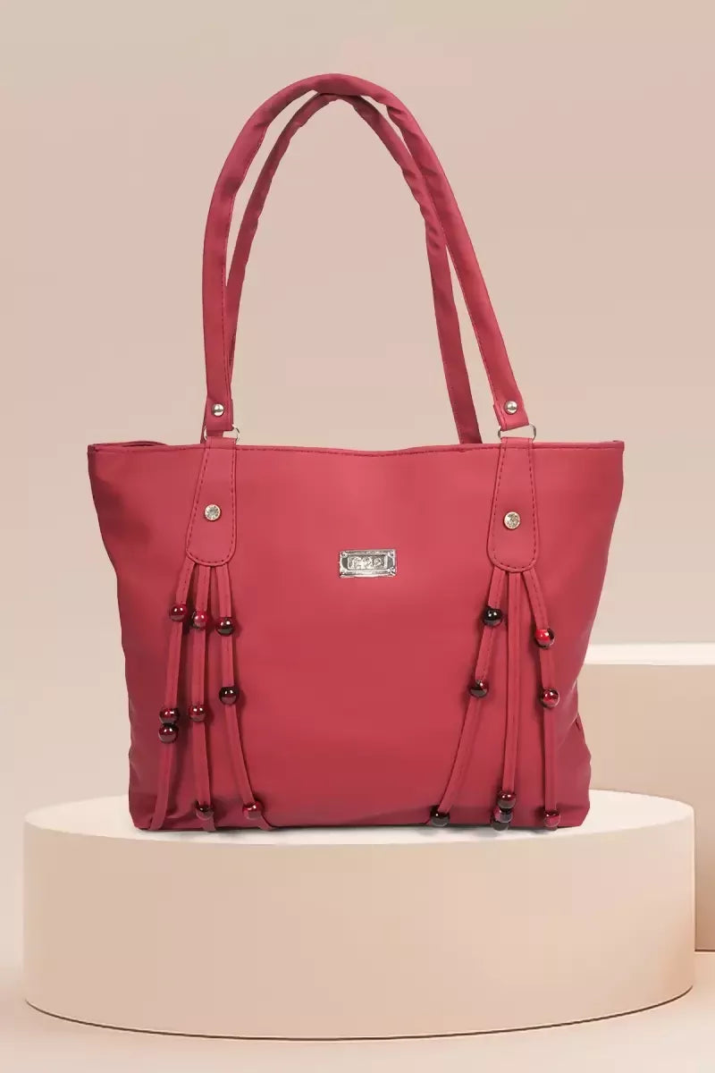 Women's Beaded Casual Hand Bag - Red