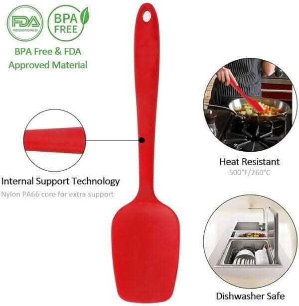 P-Plus International Silicone Non-Stick Heat-Resistant Spatula & Spoon Set (Pack of 2, Red)