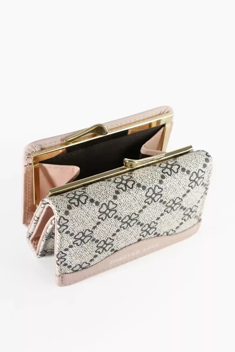 Women's Printed Twist Lock Bi-Fold Wallet - Pink