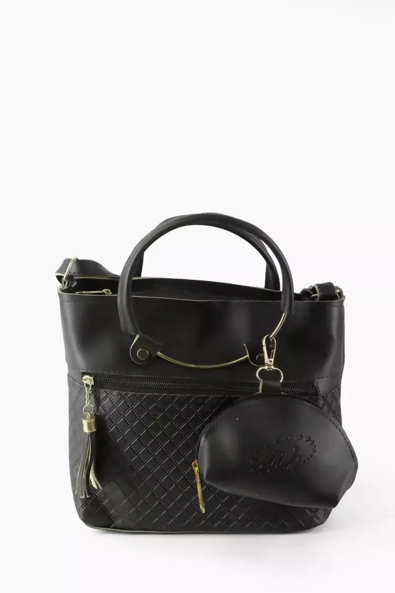 Solid Sling Bag with Pouch for Women & Girls - Black