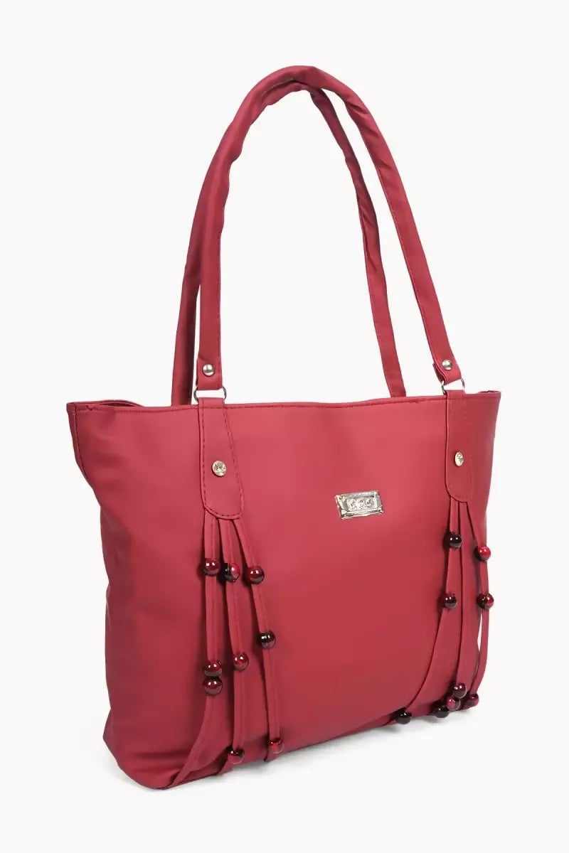 Women's Beaded Casual Hand Bag - Red