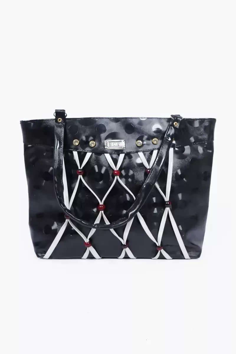 Bead Knots Design Casual Hand Bag for Women (Black )