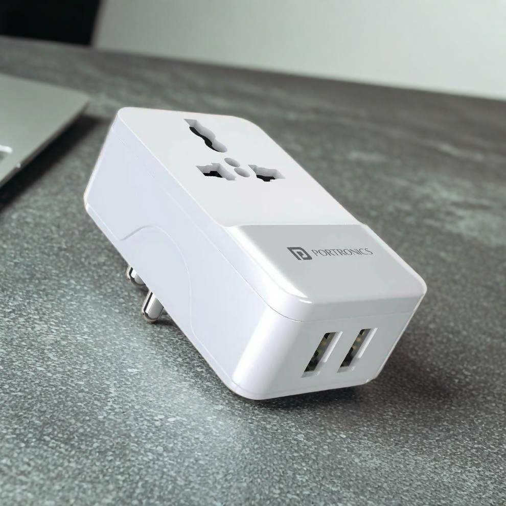 Portronics Adapto III Dual USB Adapter with 1 AC Power Socket (White)