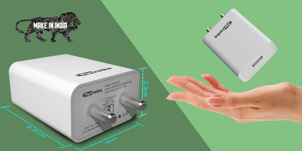 Portronics Adapto 62 12W Fast Wall Charger with 1M Micro USB Cable – Powerful 2.4A Single USB Charging Adapter (White)