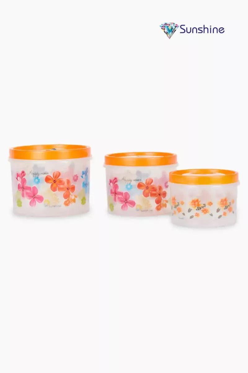 Plastic Storage Container - Printed (Sunshine)- 3 Pcs (1 LTR - 1.5 LTR - 3 LTR)