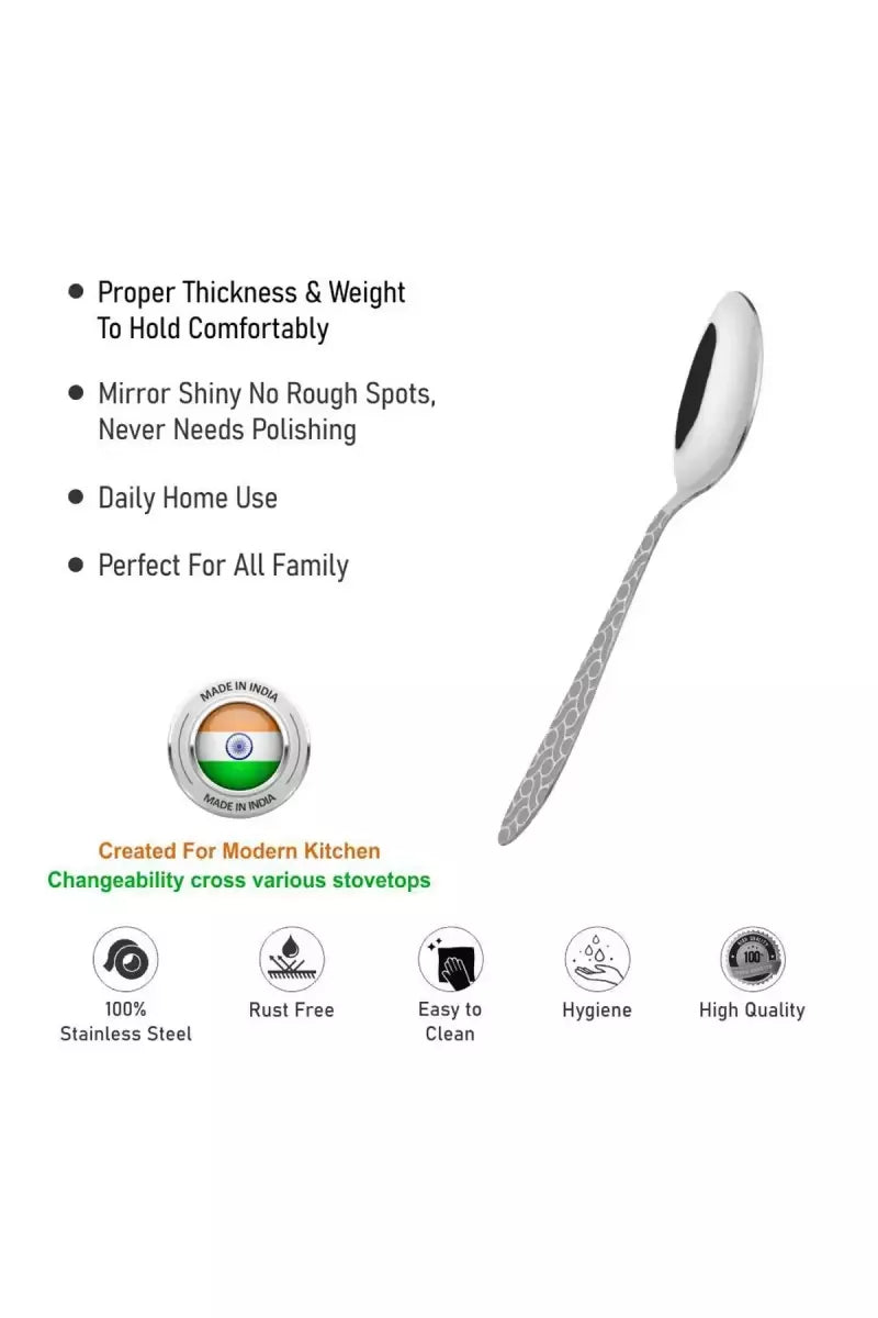 Prabha Stainless Steel Flora Tea Spoon Set - 14cm