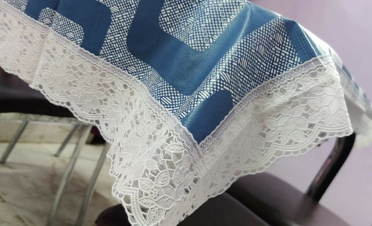 Rectangular 3D Table Covers In White & Blue| Printed with Lace |(Medium (40x60) Inches & Large (60x90) Inches)