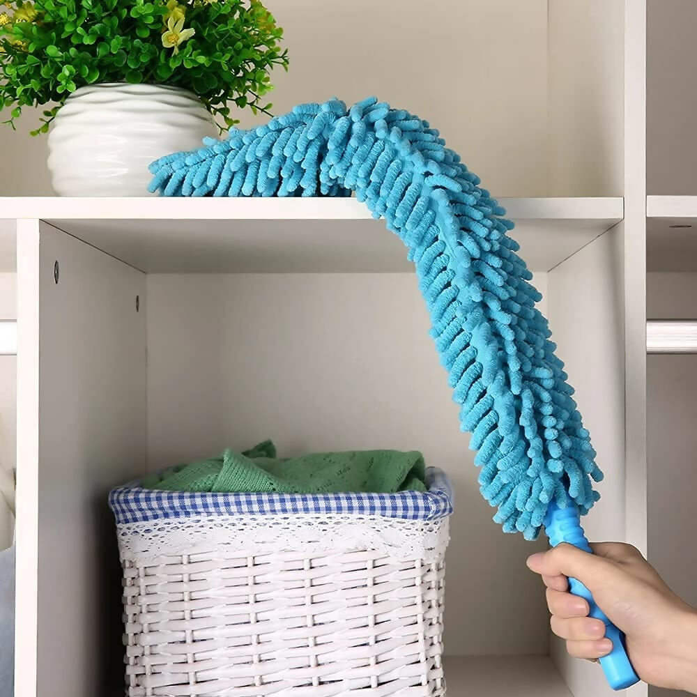 Microfiber Fan Cleaner Brush with Long Rod Flexible & Foldable Duster (Blue)