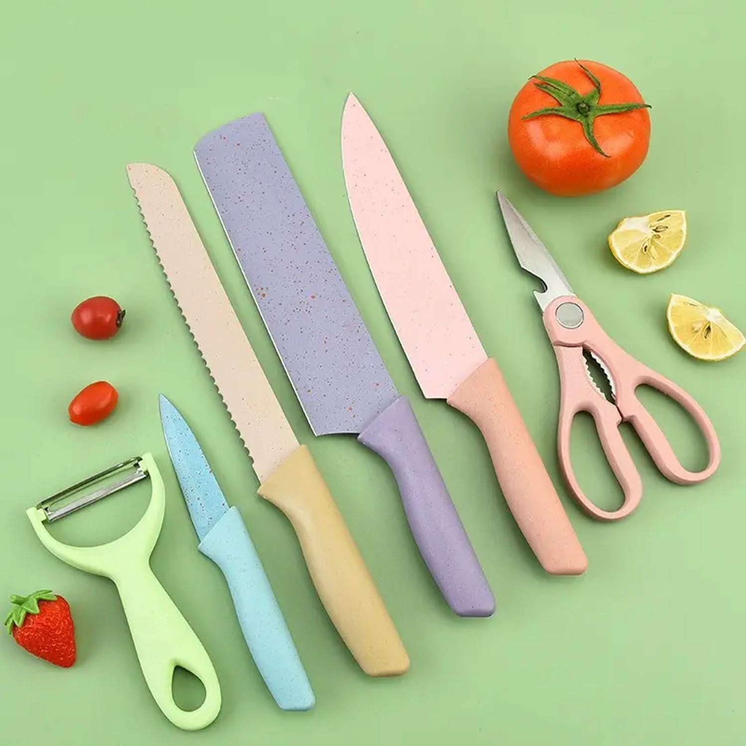 6-Piece Corrugated Kitchen Knife Set – Stainless Steel Serrated Blades for Daily Use
