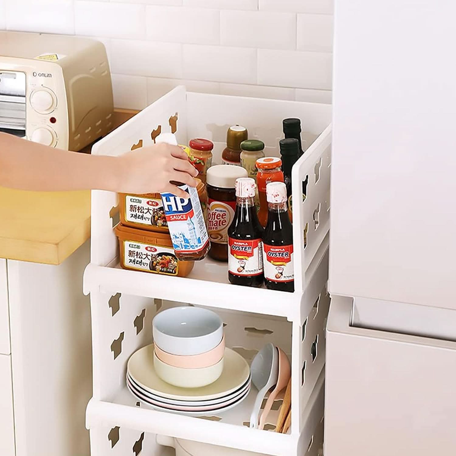 4-Layer Stackable Storage Organizer Foldable Drawer Shelf Cart