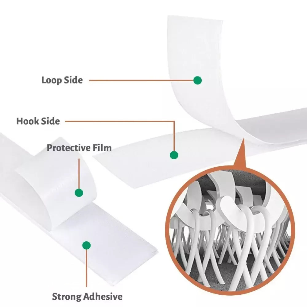 Velcro Hook and Loop Tape – Strong Self-Adhesive Fastener for Home, Office, Crafts & Cable Management (White, 5 Meters)